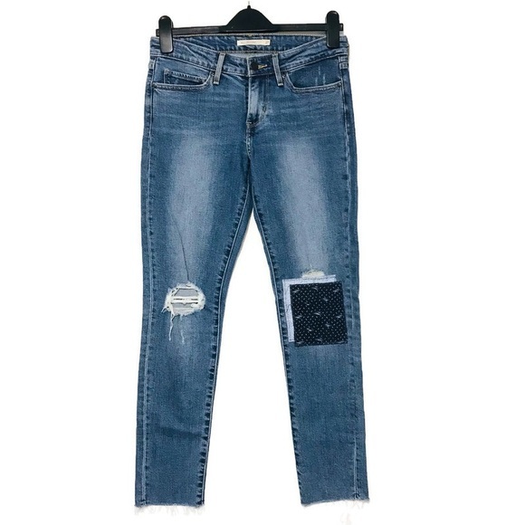 Levi's 711 Skinny Distressed Patchwork Jeans Women’s Size 27 4 27x32 - Picture 1 of 9